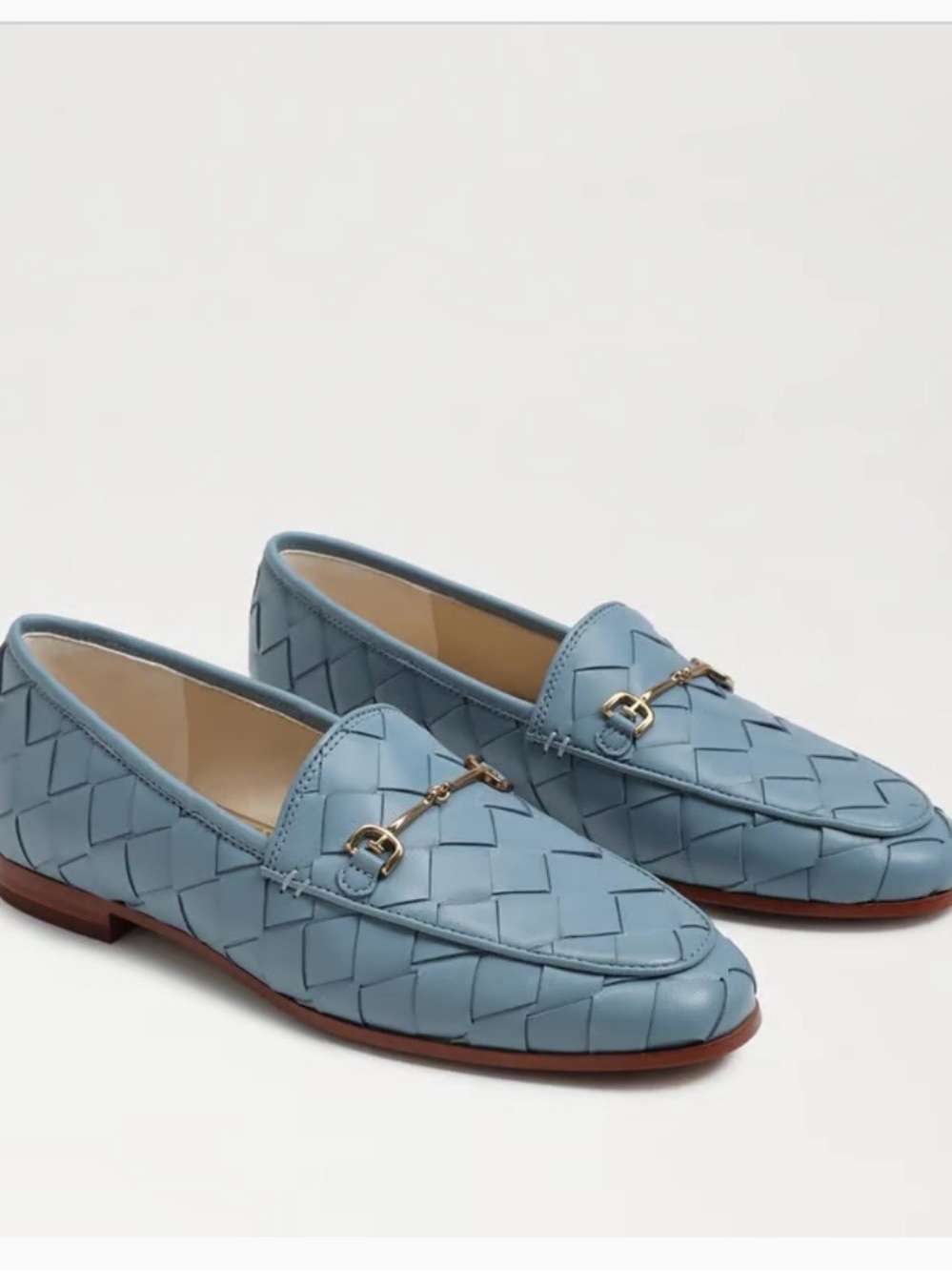 Sam Edelman Loraine Light Blue Woven Leather Loafers with Gold Bit